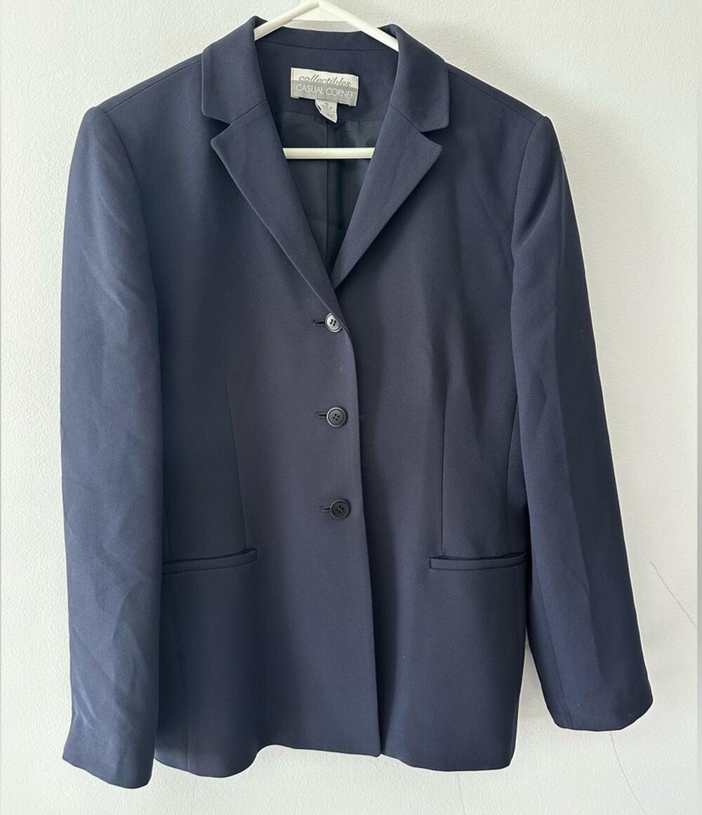 Vintage Casual Corner Blazer Women's 6 Navy Lined Notch Collar Office Jacket